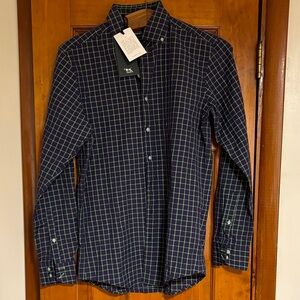 Classic Navy Rodd & Gunn Button-Down Shirt w/ Green Windowpane Tailored XS